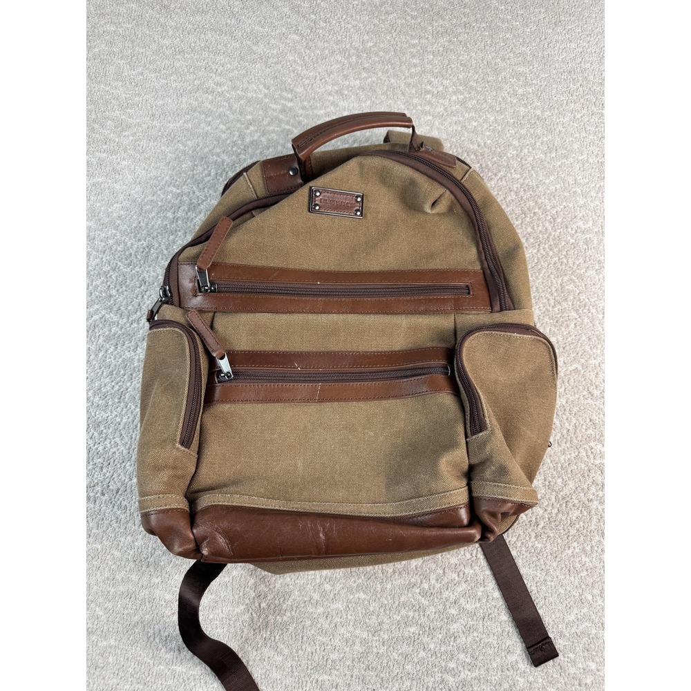 Renwick‎ Canvas Leather Backpack Brown Multi Pocket Travel Laptop Bag Unisex